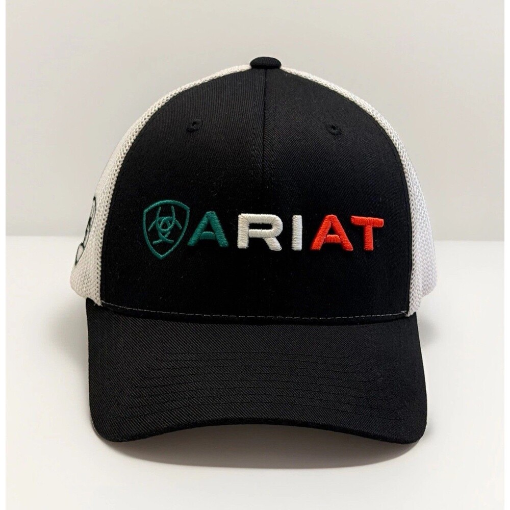 Ariat Mexico Flag Black White Flexfit 110 Snapback Trucker Hat Cap